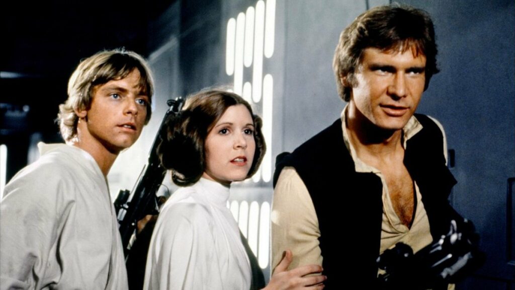 Luke Skywalker, a Princesa Leia e Han Solo: as três figuras de Star Wars.







